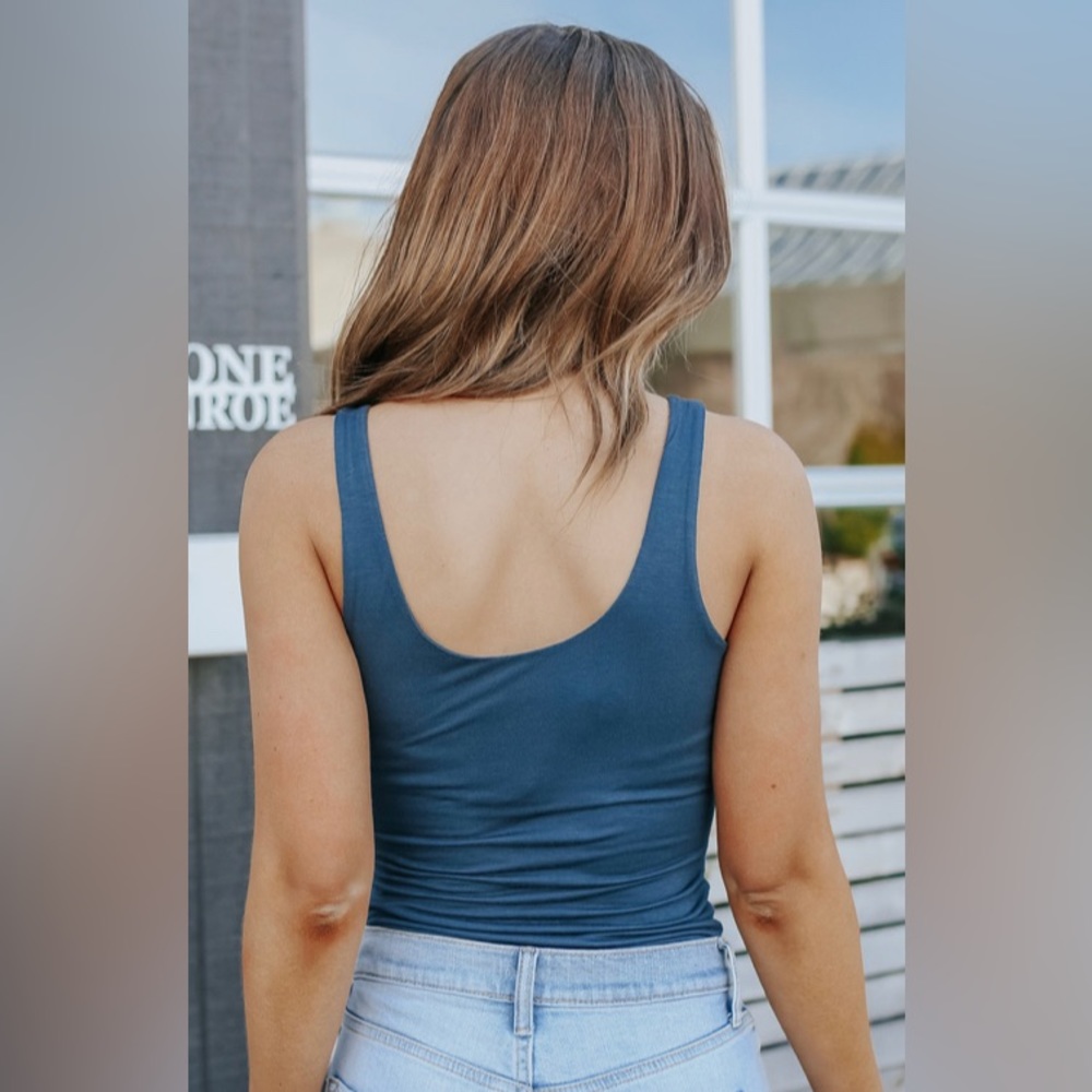 Navy Scoop Neck Bodysuit
